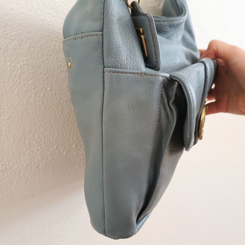 Stone Mountain Light Blue Pebble Leather Convertible Crossbody Shoulder Bag - Picture 6 of 16